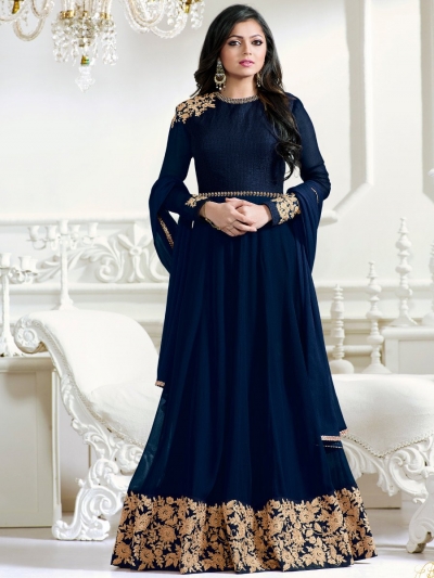 Drashti Dhami navy blue color georgette  anarkali kameez